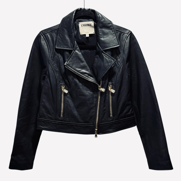 NWT L’Agence Black Medium 100% Lamb Leather Onna Biker Jacket $1395msrp - Picture 10 of 10